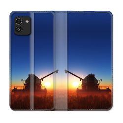 Housse Cuir Portefeuille pour Samsung Galaxy A03 Agriculture Moissonneuse Soleil
