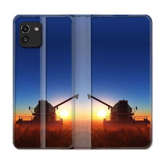 Housse Cuir Portefeuille pour Samsung Galaxy A03 Agriculture Moissonneuse Soleil