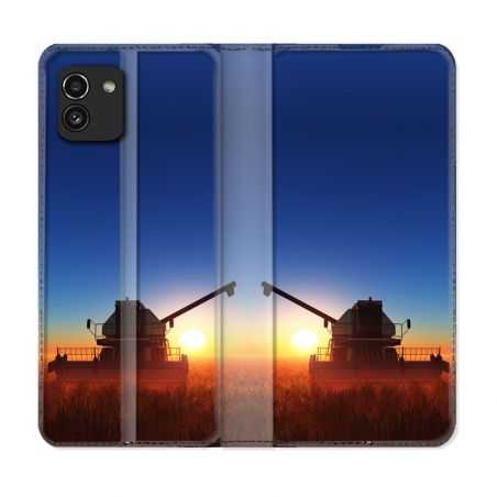 Housse Cuir Portefeuille pour Samsung Galaxy A03 Agriculture Moissonneuse Soleil