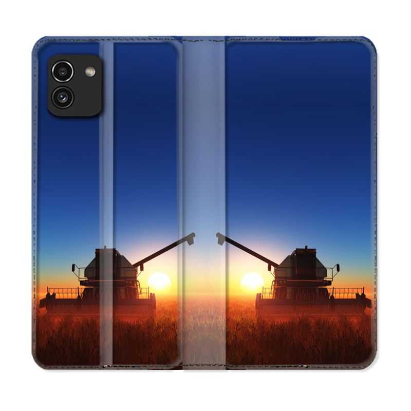 Housse Cuir Portefeuille pour Samsung Galaxy A03 Agriculture Moissonneuse Soleil