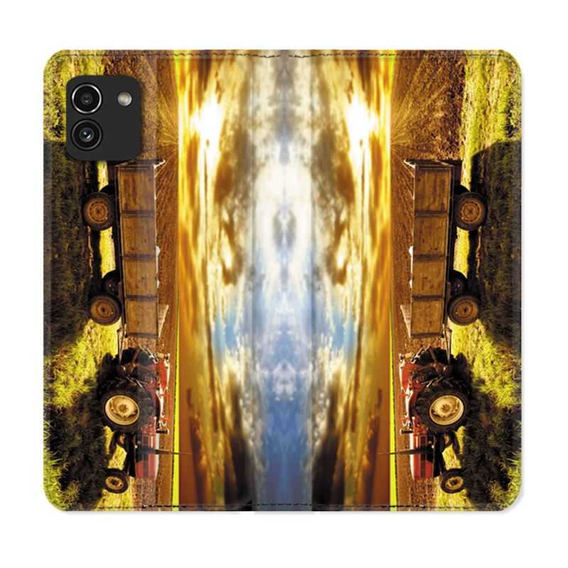 Housse Cuir Portefeuille pour Samsung Galaxy A03 Agriculture Tracteur Color