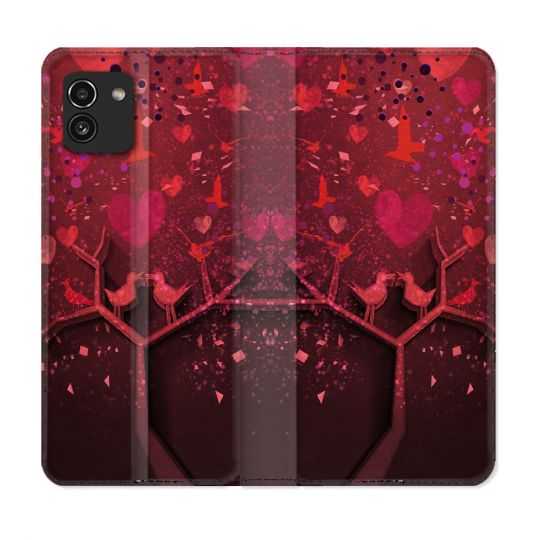 Housse Cuir Portefeuille pour Samsung Galaxy A03 Amour Arbre