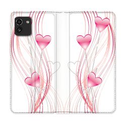 Housse Cuir Portefeuille pour Samsung Galaxy A03 Amour Coeur Rose Montant sur Blanc