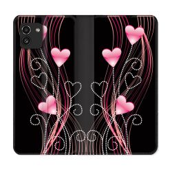 Housse Cuir Portefeuille pour Samsung Galaxy A03 Amour Coeur Rose Montant sur Noir