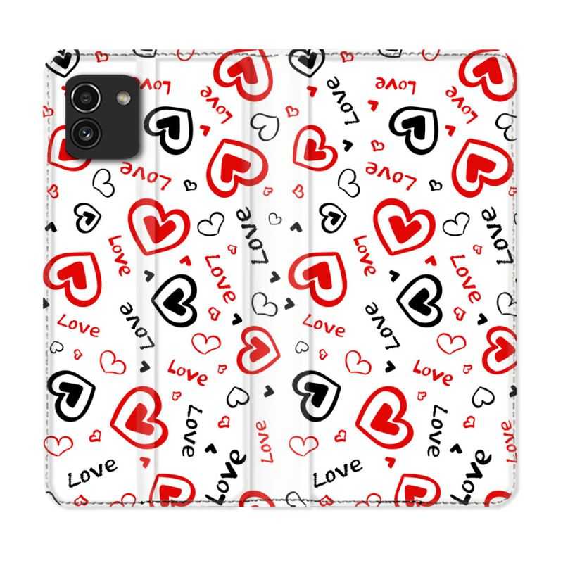 Housse Cuir Portefeuille pour Samsung Galaxy A03 Amour Love