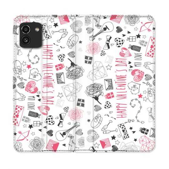 Housse Cuir Portefeuille pour Samsung Galaxy A03 Amour Valentines