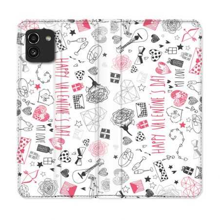 Housse Cuir Portefeuille pour Samsung Galaxy A03 Amour Valentines