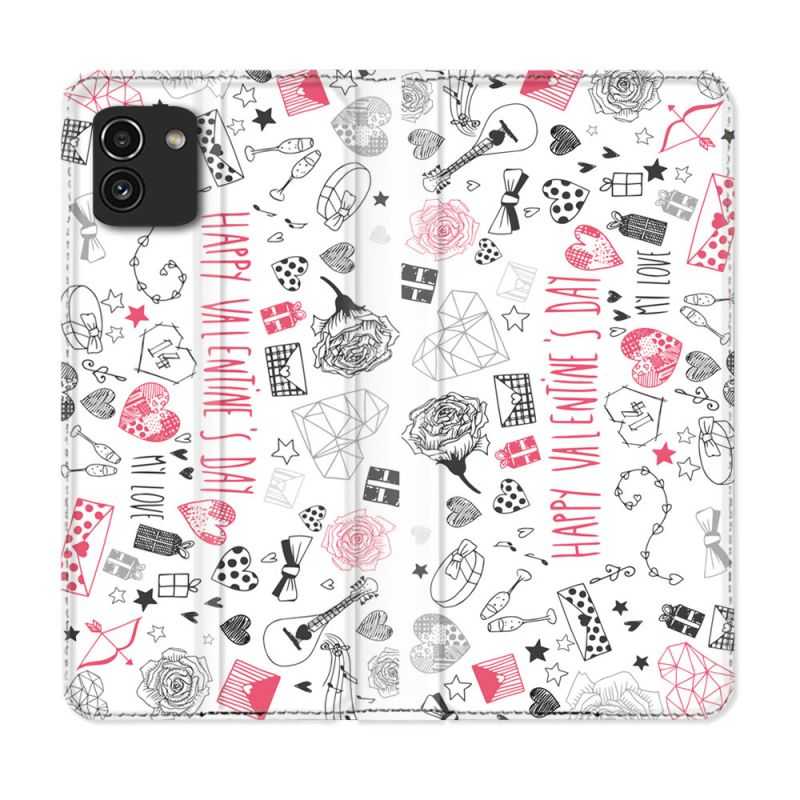 Housse Cuir Portefeuille pour Samsung Galaxy A03 Amour Valentines