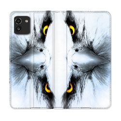 Housse Cuir Portefeuille pour Samsung Galaxy A03 Animal Aigle Royal Blanc