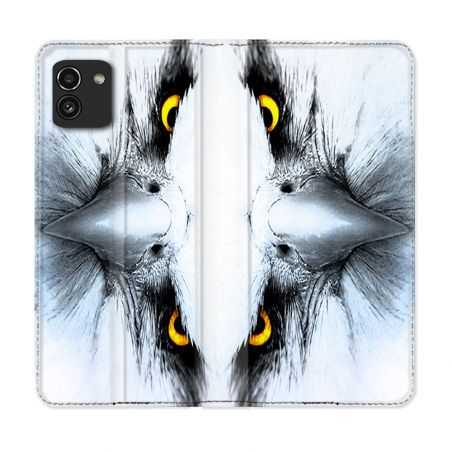 Housse Cuir Portefeuille pour Samsung Galaxy A03 Animal Aigle Royal Blanc
