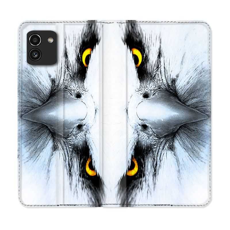 Housse Cuir Portefeuille pour Samsung Galaxy A03 Animal Aigle Royal Blanc