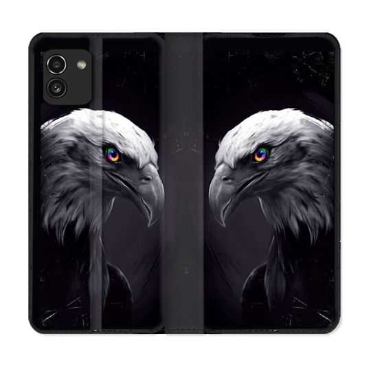 Housse Cuir Portefeuille pour Samsung Galaxy A03 Animal Aigle Royal Noir