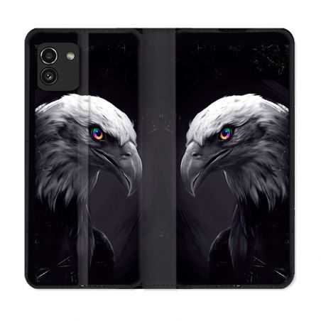 Housse Cuir Portefeuille pour Samsung Galaxy A03 Animal Aigle Royal Noir