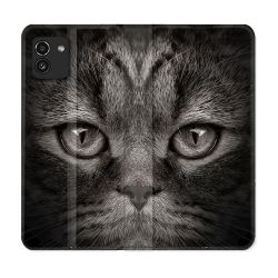 Housse Cuir Portefeuille pour Samsung Galaxy A03 Animal Chat Gris
