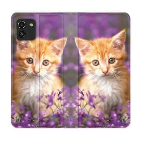 Housse Cuir Portefeuille pour Samsung Galaxy A03 Animal Chat Violet