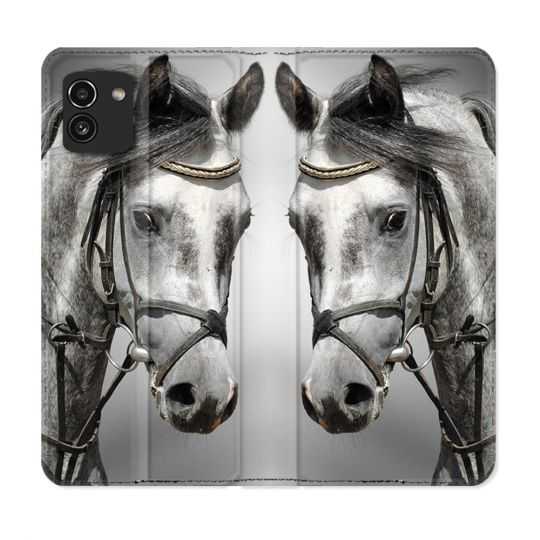 Housse Cuir Portefeuille pour Samsung Galaxy A03 Animal Cheval Blanc