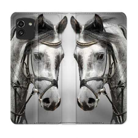 Housse Cuir Portefeuille pour Samsung Galaxy A03 Animal Cheval Blanc