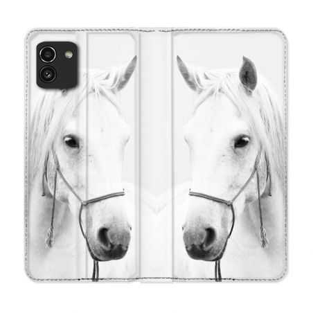 Housse Cuir Portefeuille pour Samsung Galaxy A03 Animal Cheval Cristal