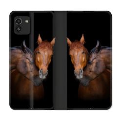 Housse Cuir Portefeuille pour Samsung Galaxy A03 Animal Cheval Marron