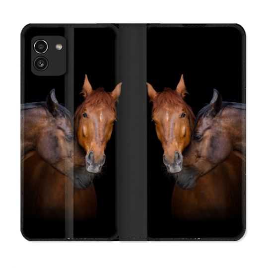 Housse Cuir Portefeuille pour Samsung Galaxy A03 Animal Cheval Marron