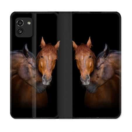 Housse Cuir Portefeuille pour Samsung Galaxy A03 Animal Cheval Marron