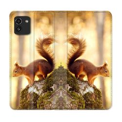 Housse Cuir Portefeuille pour Samsung Galaxy A03 Animal Ecureuil Bois
