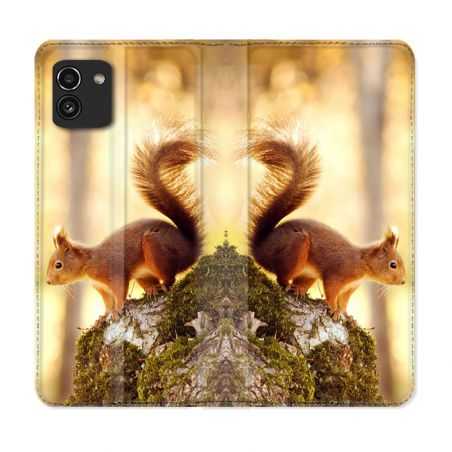 Housse Cuir Portefeuille pour Samsung Galaxy A03 Animal Ecureuil Bois