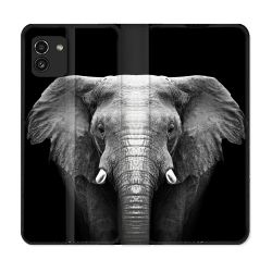 Housse Cuir Portefeuille pour Samsung Galaxy A03 Animal Elephant Noir