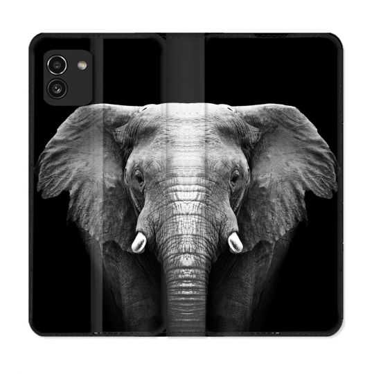 Housse Cuir Portefeuille pour Samsung Galaxy A03 Animal Elephant Noir