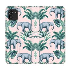 Housse Cuir Portefeuille pour Samsung Galaxy A03 Animal Elephant Pattern