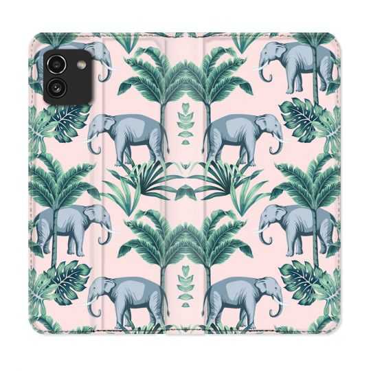 Housse Cuir Portefeuille pour Samsung Galaxy A03 Animal Elephant Pattern
