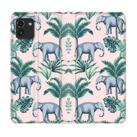Housse Cuir Portefeuille pour Samsung Galaxy A03 Animal Elephant Pattern