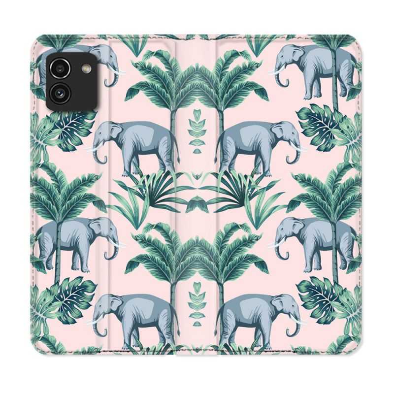 Housse Cuir Portefeuille pour Samsung Galaxy A03 Animal Elephant Pattern