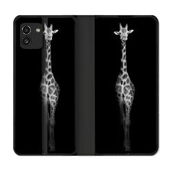 Housse Cuir Portefeuille pour Samsung Galaxy A03 Animal Girafe Noire