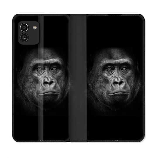 Housse Cuir Portefeuille pour Samsung Galaxy A03 Animal Gorille Noir