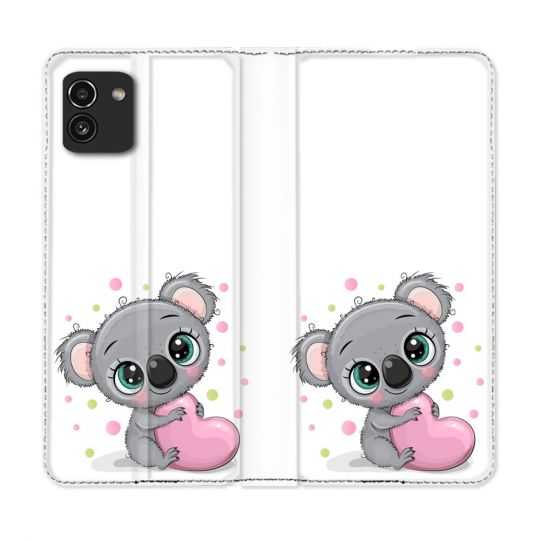 Housse Cuir Portefeuille pour Samsung Galaxy A03 Animal Koala Cœur