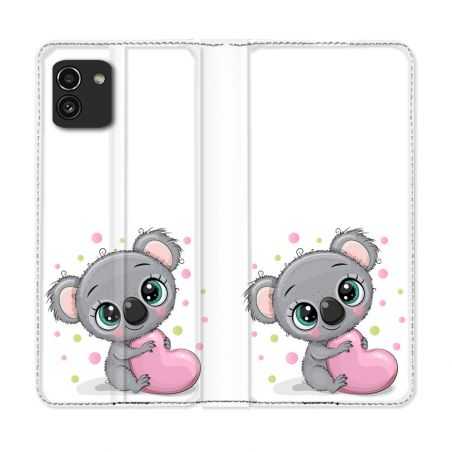 Housse Cuir Portefeuille pour Samsung Galaxy A03 Animal Koala Cœur