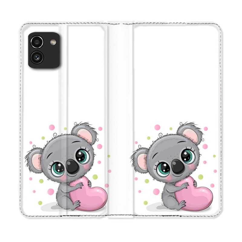 Housse Cuir Portefeuille pour Samsung Galaxy A03 Animal Koala Cœur