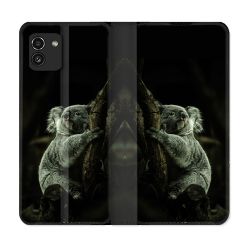 Housse Cuir Portefeuille pour Samsung Galaxy A03 Animal Koala Noir