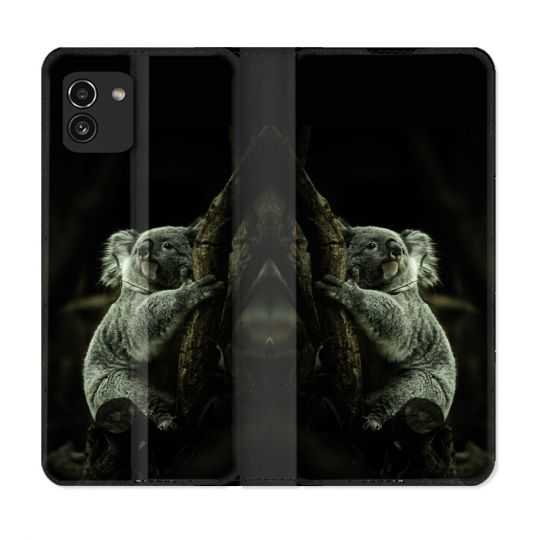 Housse Cuir Portefeuille pour Samsung Galaxy A03 Animal Koala Noir