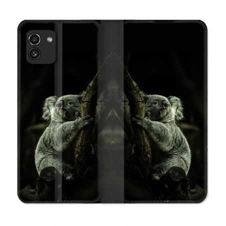 Housse Cuir Portefeuille pour Samsung Galaxy A03 Animal Koala Noir