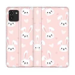 Housse Cuir Portefeuille pour Samsung Galaxy A03 Animal Lapin Rose