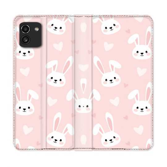 Housse Cuir Portefeuille pour Samsung Galaxy A03 Animal Lapin Rose