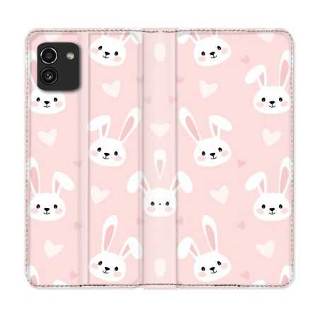 Housse Cuir Portefeuille pour Samsung Galaxy A03 Animal Lapin Rose