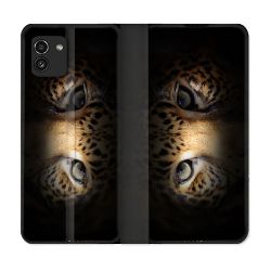 Housse Cuir Portefeuille pour Samsung Galaxy A03 Animal Leopard Yeux