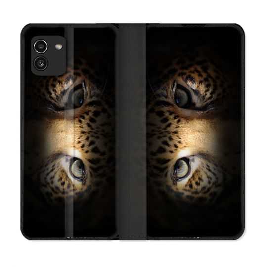 Housse Cuir Portefeuille pour Samsung Galaxy A03 Animal Leopard Yeux