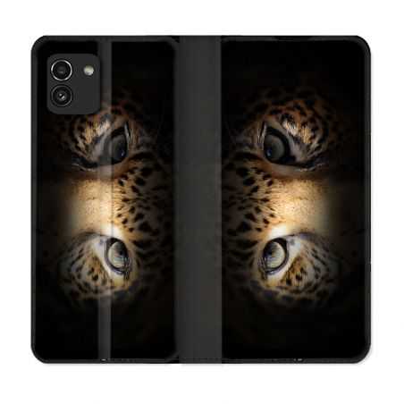 Housse Cuir Portefeuille pour Samsung Galaxy A03 Animal Leopard Yeux