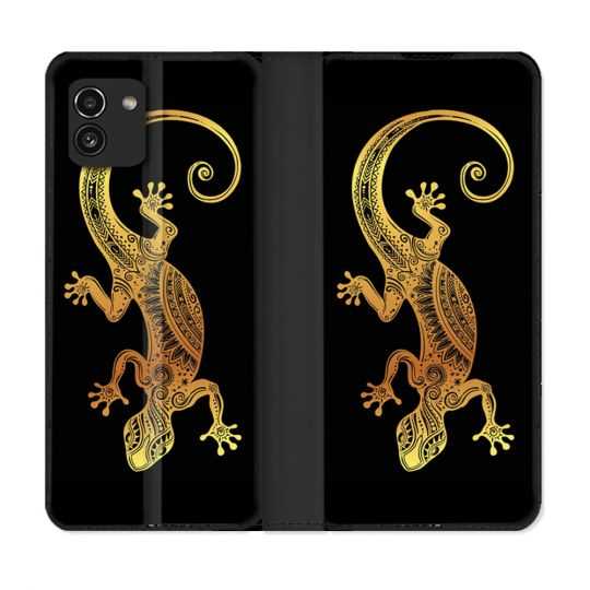 Housse Cuir Portefeuille pour Samsung Galaxy A03 Animal Lezard Noir