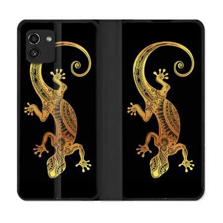Housse Cuir Portefeuille pour Samsung Galaxy A03 Animal Lezard Noir