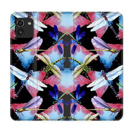Housse Cuir Portefeuille pour Samsung Galaxy A03 Animal Libellule